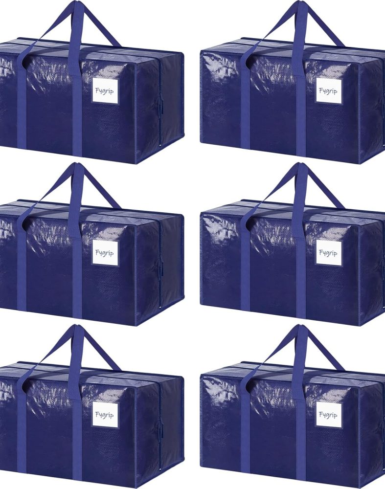 6 Pack Extra Heavy Duty Large Moving Bags with Strong Zipper, Dark Blue